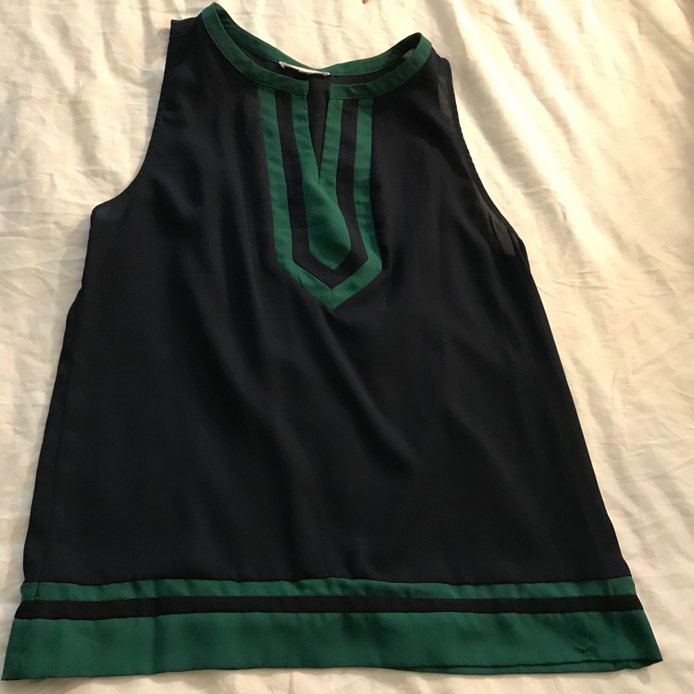 Green and navy blouse